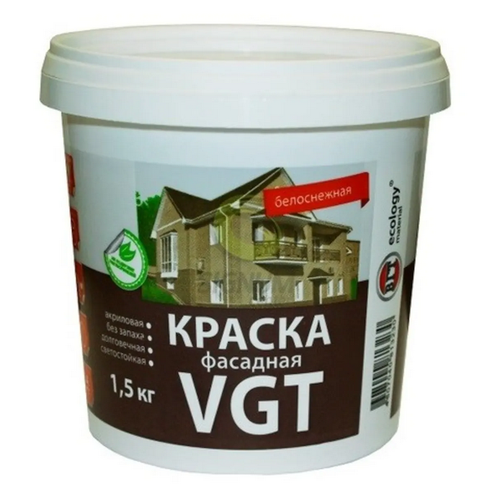 Краска VGT ВД-АК-1180 фасадная белоснежная матовая 1,5кг