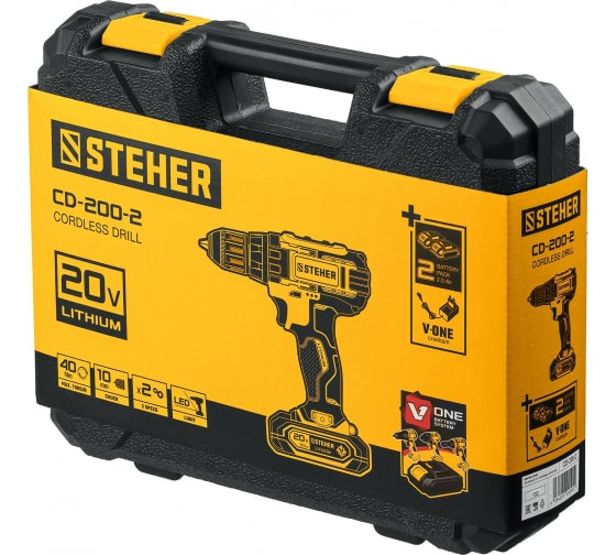Дрель-шуруповерт аккумуляторный STEHER 20В CD-200-2 С2537