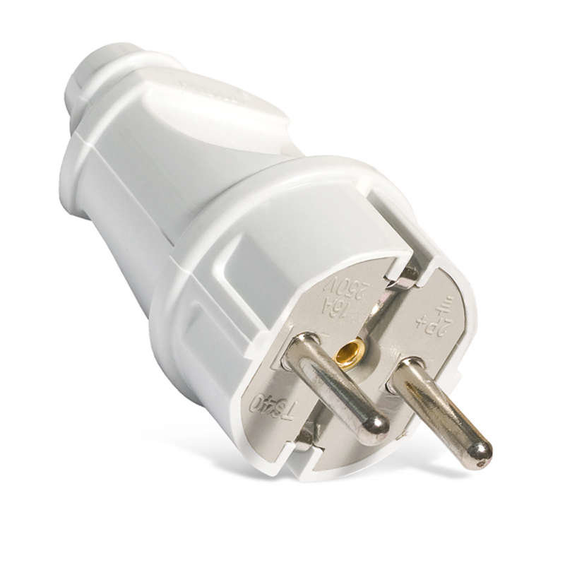 Вилка 220В прямая с заземлением 3500Вт, IP20, белая UNIVERSAL А101