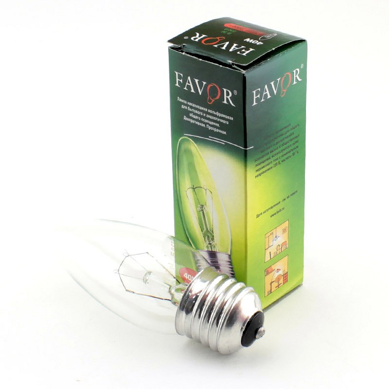 Лампа накаливания в форме свечи E27, B36, 40Вт, CL, прозрачная FAVOR