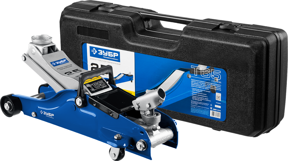 Домкрат подкатной с низким подхватом и поворотной ручкой, ЗУБР Т-65 2,5т 90-360мм Проф. 43057-2,5