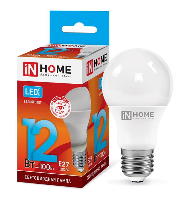 Лампа светодиодная груша E27 12Вт 4000K IN HOME 687179