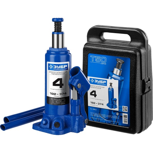 Домкрат бутылочный гидравлический, ЗУБР 4т, 192-374мм Профессионал 43060-4-К_z01