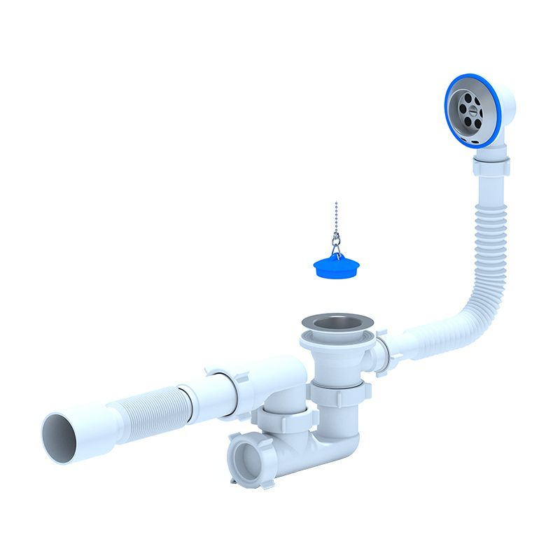 Сифон 1 1/2"х40мм с выпуском регулируемым и переливом с гибкой трубой 40/50мм АНИ ПЛАСТ E255