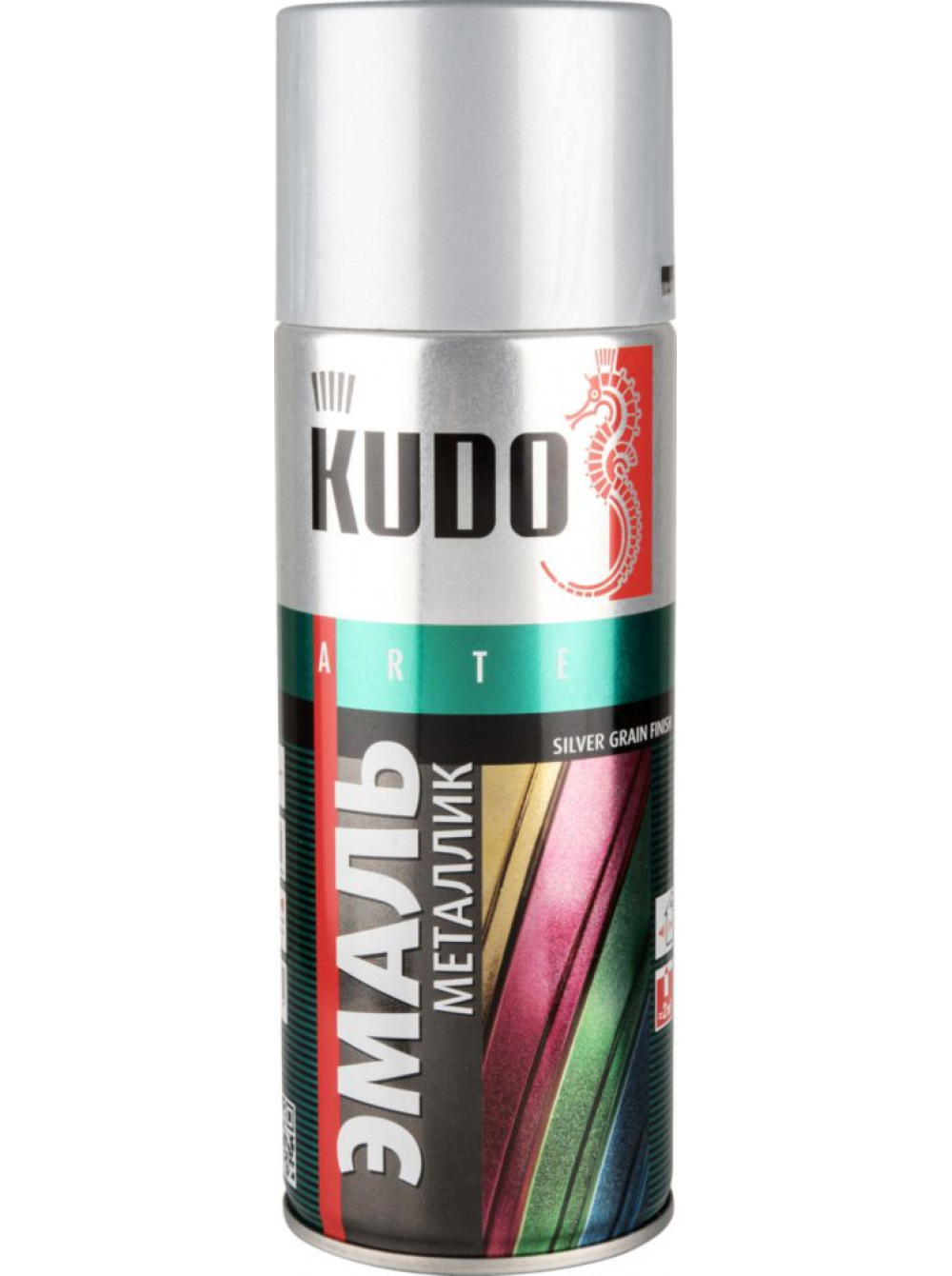 Эмаль аэрозольная KUDO глянцевый металлик серебро 520мл