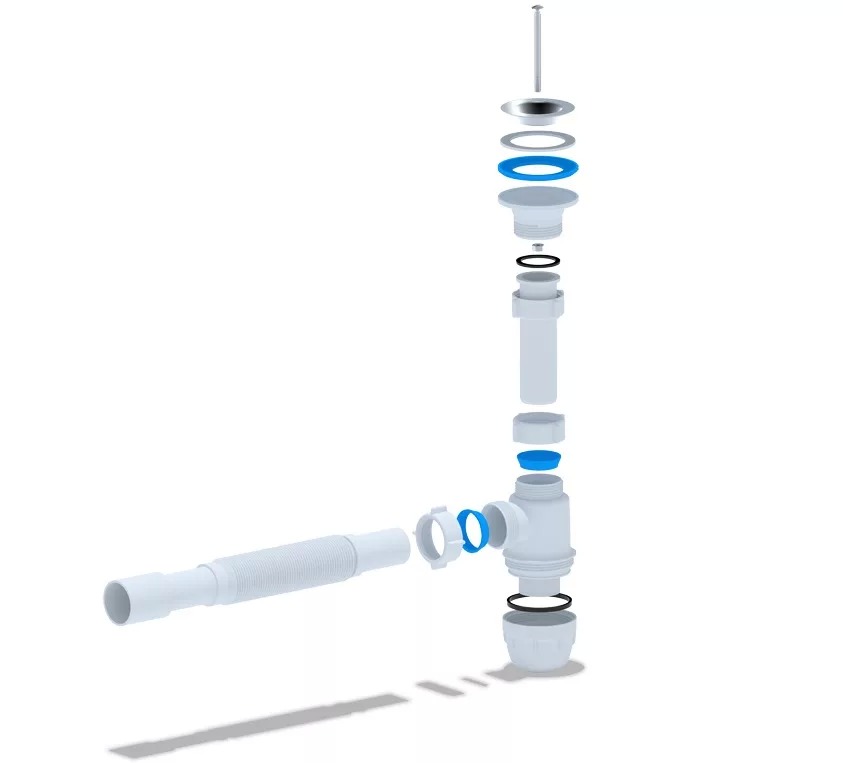 Сифон 1 1/4"х40мм L158-258мм с гофрой 40х40/50мм L320-710мм АНИ ПЛАСТ С1015