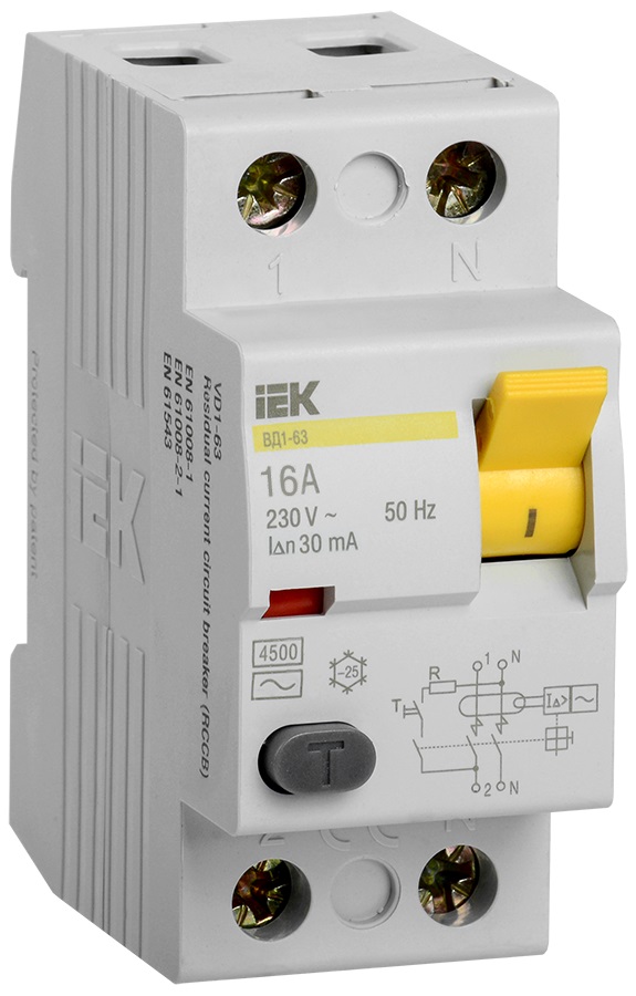 Выключатель дифференциального тока AC 2P 16A 30mA IEK MDV10-2-016-030 ВД1-63