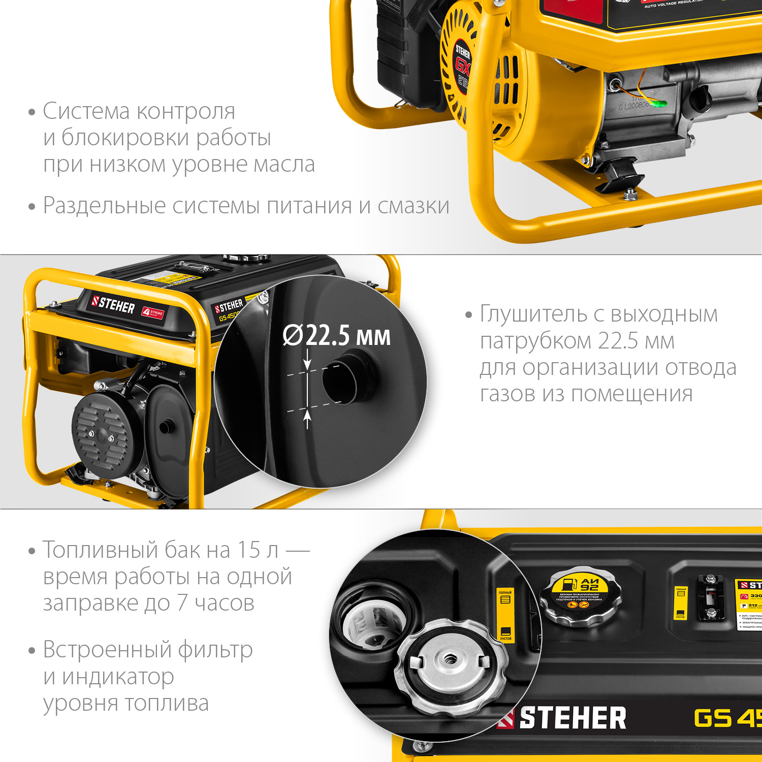 Генератор бензиновый STEHER GS-4500 3300Вт GS-4500