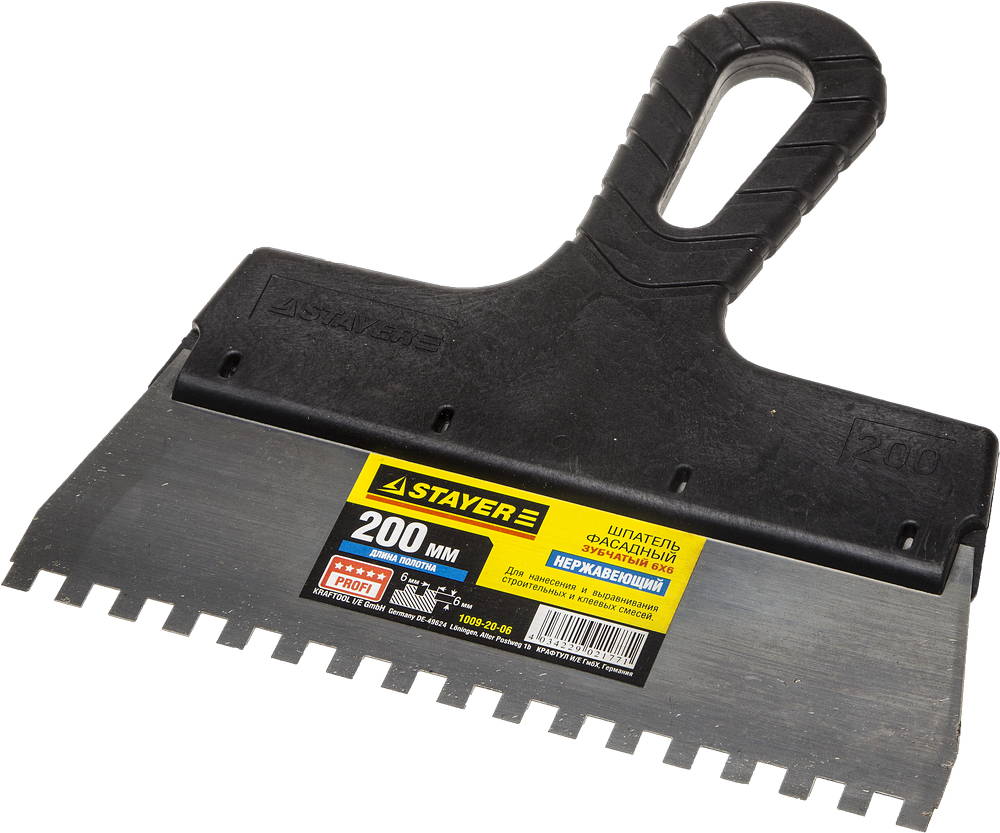 Шпатель зубчатый 200мм 6х6 STAYER 1009-20-06