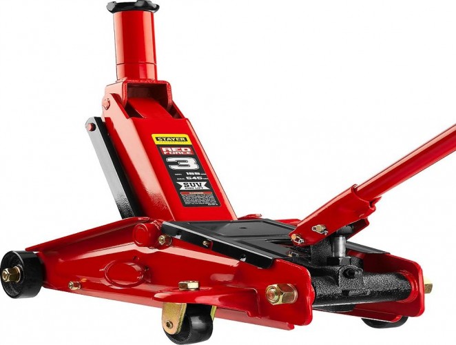 Домкрат подкатной гидравлический с выс.подъем, STAYER "RED FORCE" R-55 3T 155-545 43157-3