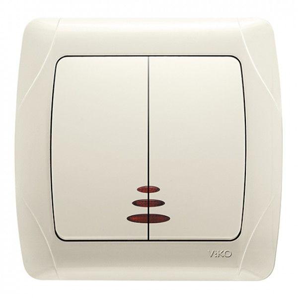 Выключатель 2-клавиши с подсветкой С/У кремовый 10А IP20 VI-KO Carmen 562050
